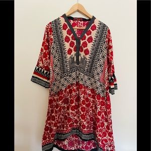 Khaadi red and black floral print kurta